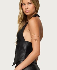 Edikted Women's Reese Split Front Faux Leather Top