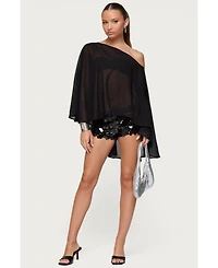 Edikted Women's Sheer Chiffon Asymmetric Poncho