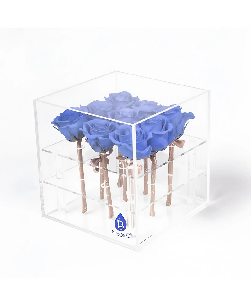 9 Preserved Roses Acrylic Box: 100% Real Natural That Last Over 1 Year