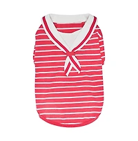Dogs & Cats Co. Striped Henley Dog Tee with Chest Pocket Red and White 14"
