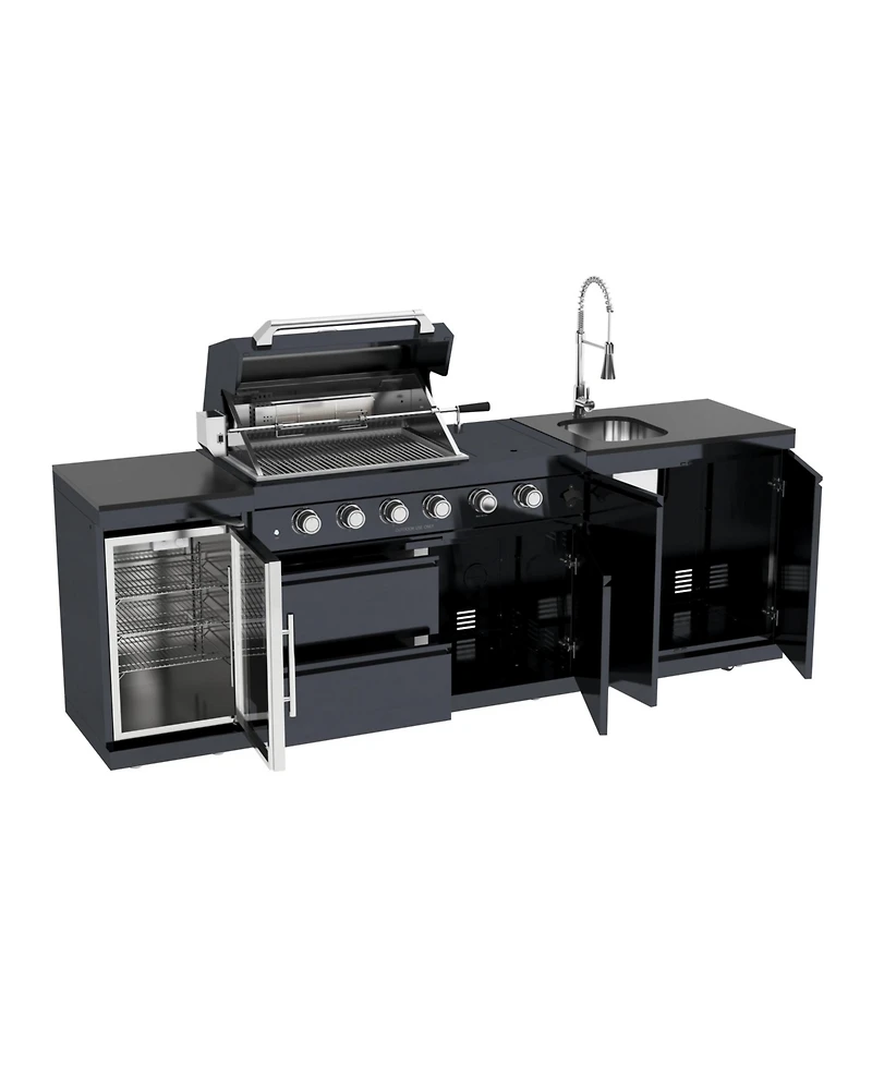 Mondawe 46" 4-Burner Gas Grill Outdoor Kitchen with Wine Cooler, Rotisserie & Granite