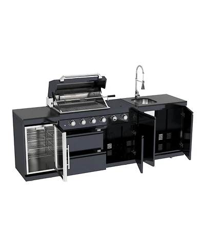 Mondawe 46" 4-Burner Gas Grill Outdoor Kitchen with Wine Cooler, Rotisserie & Granite