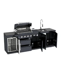 Mondawe 46" 4-Burner Gas Grill Outdoor Kitchen with Wine Cooler, Rotisserie & Granite