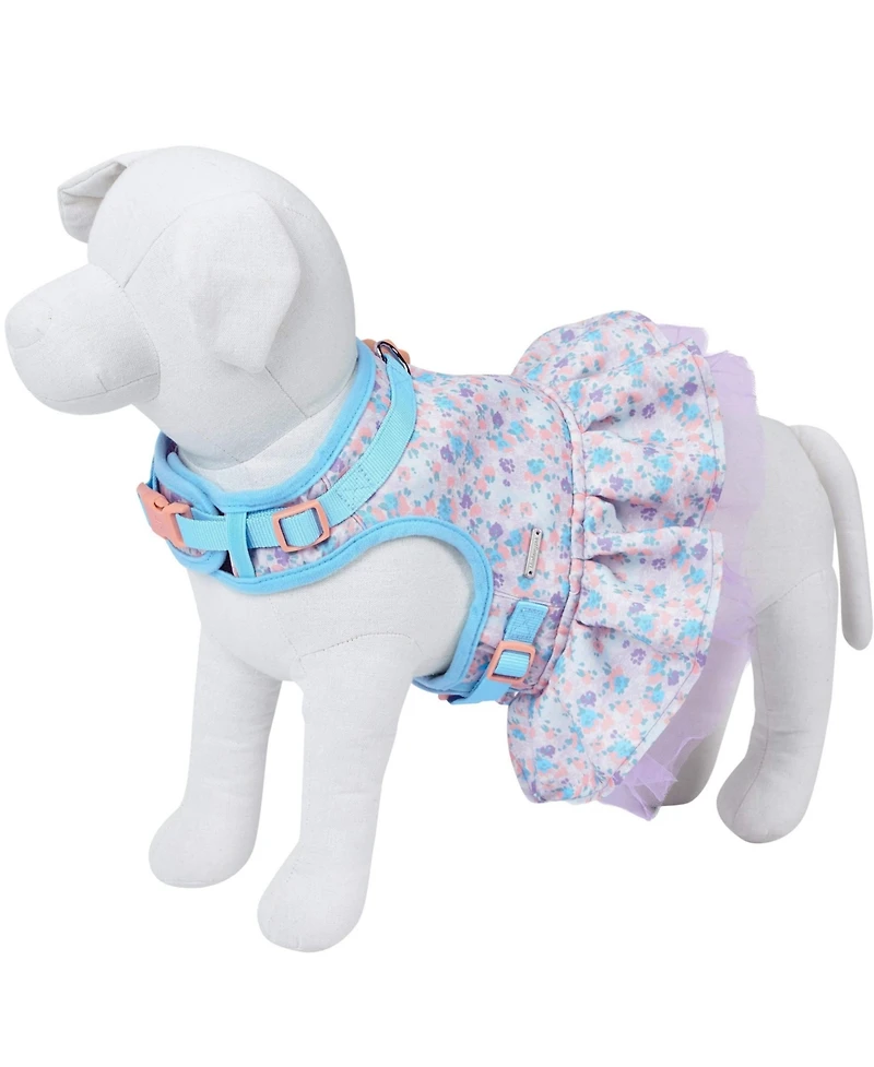 Blueberry Pet Made Well Floral Print Dog Dress Harness with Felt Flower Accessory Lavender Color XSmall