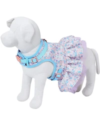 Blueberry Pet Made Well Floral Print Dog Dress Harness with Felt Flower Accessory Lavender Color XSmall