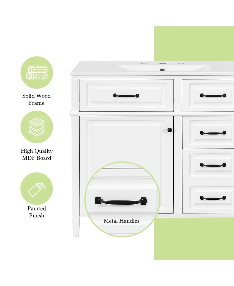 Casainc Bathroom Vanity with Ceramic Sink Solid Wood Frame and Flip Drawer