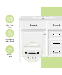 Casainc Bathroom Vanity with Ceramic Sink Solid Wood Frame and Flip Drawer