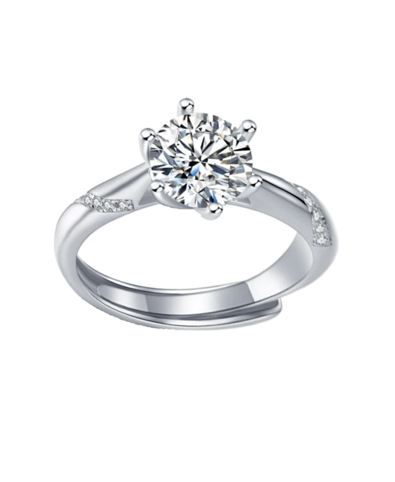 Stella Valentino Adjustable Sterling Silver 1ct Lab-Grown Moissanite Ribbon Pave Engagement Ring