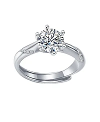 Stella Valentino Adjustable Sterling Silver 1ct Lab-Grown Moissanite Ribbon Pave Engagement Ring