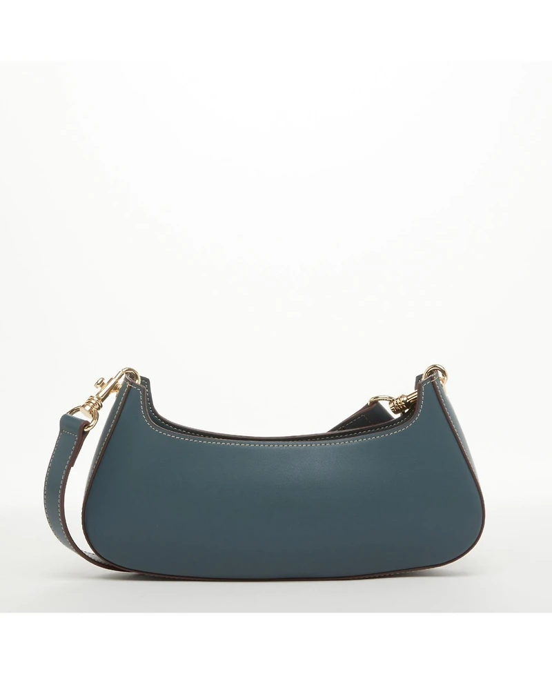 Susu East West Teal Blue Leather Baguette Shoulder Bag