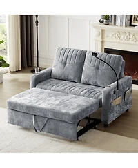 Maison Boucle 53.9" Chenille Pull-Out Sleeper Sofa with Adjustable Backrest, Usb Ports, Cup Holders & Side Storage