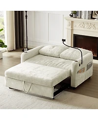 Maison Boucle 53.9" Chenille Pull-Out Sleeper Sofa with Adjustable Backrest, Usb Ports, Cup Holders & Side Storage