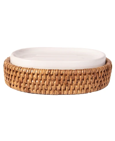 Artifacts Rattan Oval Soap Dish with Ceramic Insert