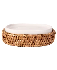 Artifacts Rattan Oval Soap Dish with Ceramic Insert