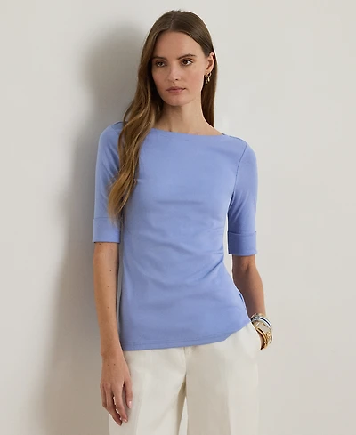 Lauren Ralph Petite Stretch Cotton Boatneck Tee