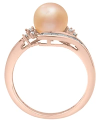 Macy's Pink Cultured Freshwater Pearl (8mm) and Diamond (1/4 ct. t.w.) Swirl Ring in 14k Pink Gold