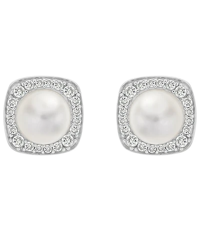 Macy's Cultured Freshwater Pearl (6mm) and Diamond (1/4 ct. t.w.) Stud Earrings in 14k White Gold