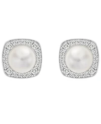 Macy's Cultured Freshwater Pearl (6mm) and Diamond (1/4 ct. t.w.) Stud Earrings in 14k White Gold