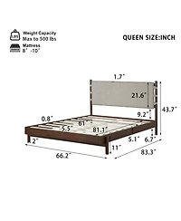 Streamdale Furniture Streamdale Modern Queen Bed Frame Set with 2 Nightstands, Light Gray Wood Platform Bed