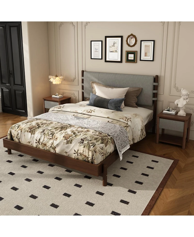 Streamdale Furniture Streamdale Modern Queen Bed Frame Set with 2 Nightstands, Light Gray Wood Platform Bed