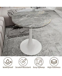 Streamdale Furniture 27.6" White Mid-Century Modern Dining Table with Round Marble Top