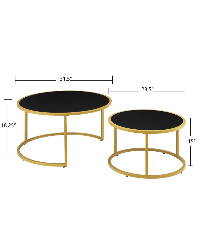 Streamdale Furniture Modern Faux Leather Nesting Coffee Table Set with Golden Base
