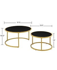 Streamdale Furniture Modern Faux Leather Nesting Coffee Table Set with Golden Base