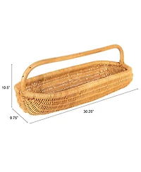Storied Home Hand-Woven Rattan Basket with Handle, Natural