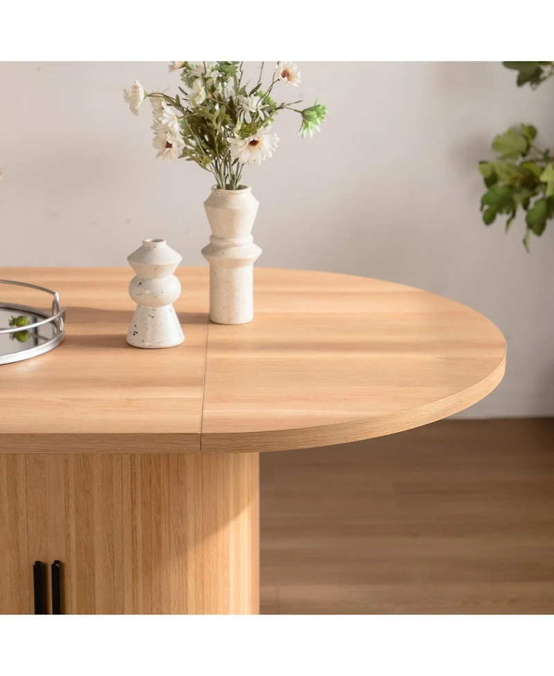 Streamdale Furniture 59 Inch Oval Dining Table for 4-6 with 2-Layer Storage Shelf and Wood Slide Door