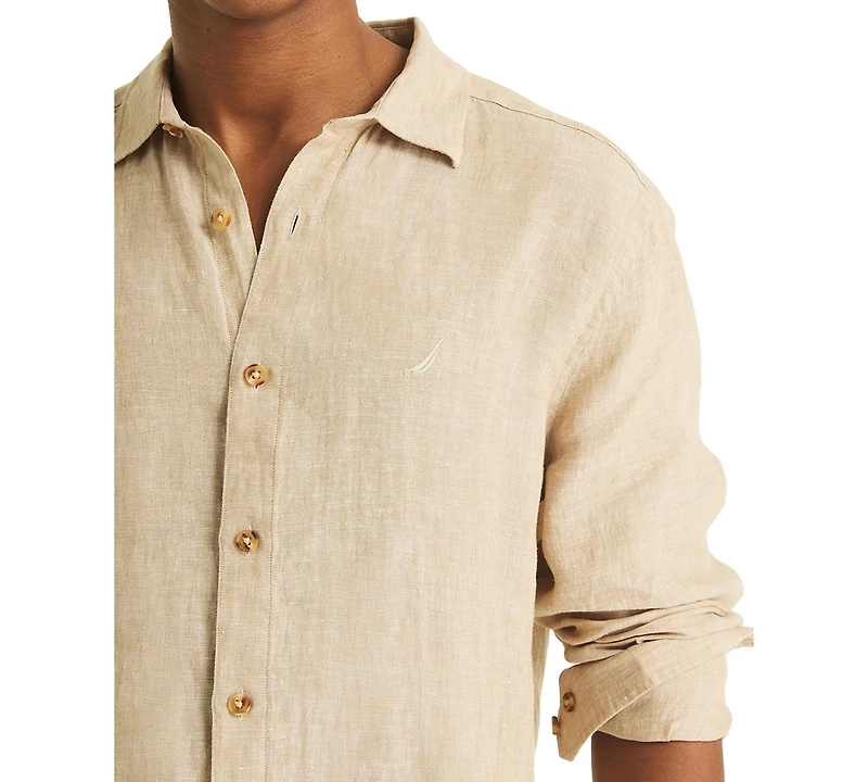 Nautica Men's Classic-Fit Long-Sleeve Button-Up Solid Linen Shirt