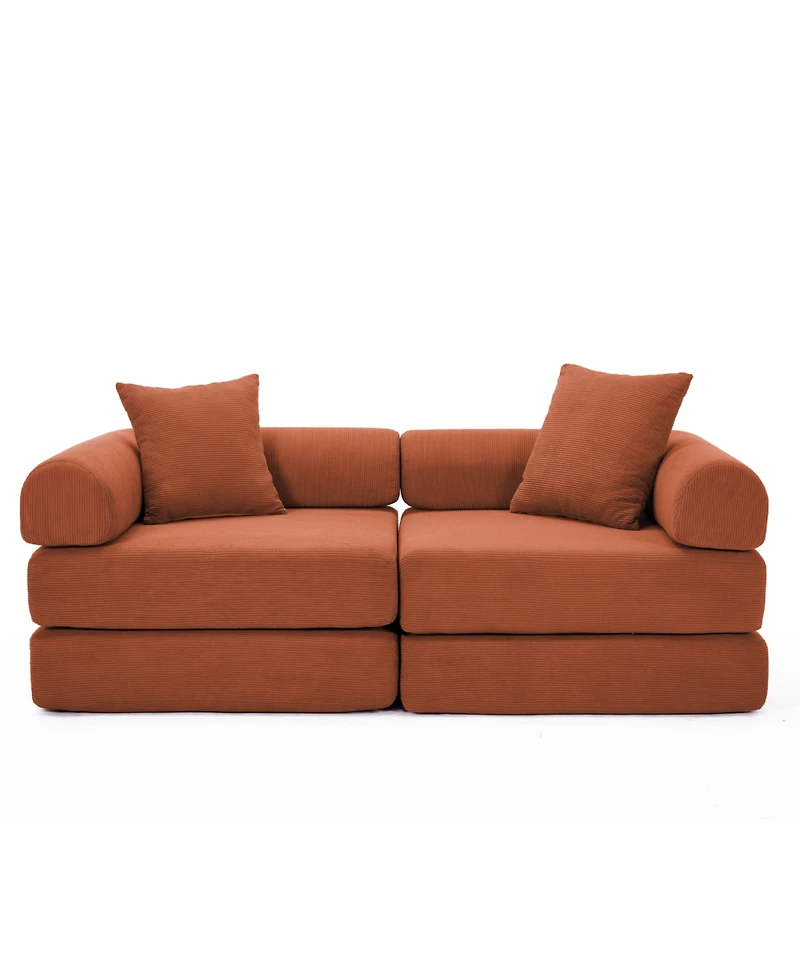 Streamdale Furniture Modular Sofa Bed for Apartments, Convertible, Removable Armrests, Orange