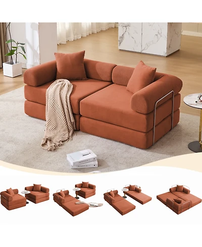 Streamdale Furniture Modular Sofa Bed for Apartments, Convertible, Removable Armrests, Orange