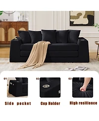 Streamdale Furniture Corduroy Convertible Sofa Bed with 5 Pillows, Black