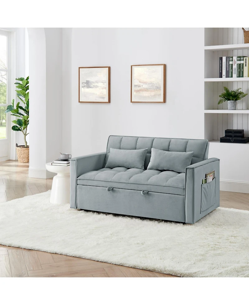 Streamdale 54.33" Foldable Sofa Bed - Modern Velvet Pull-Out Couch (Light Gray)