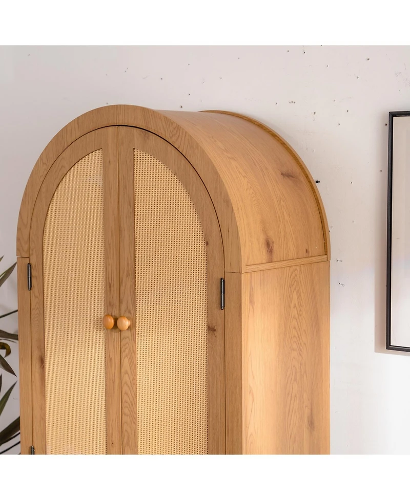 Streamdale Furniture Streamdale Arched Kitchen Pantry Cabinet, 63.39" Tall Rattan Storage Cabinet