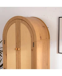 Streamdale Furniture Streamdale Arched Kitchen Pantry Cabinet, 63.39" Tall Rattan Storage Cabinet