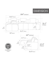 Streamdale Furniture Streamdale 104.3" 4-Piece L-Shaped Upholstered Modular Sectional Sofa, Ivory