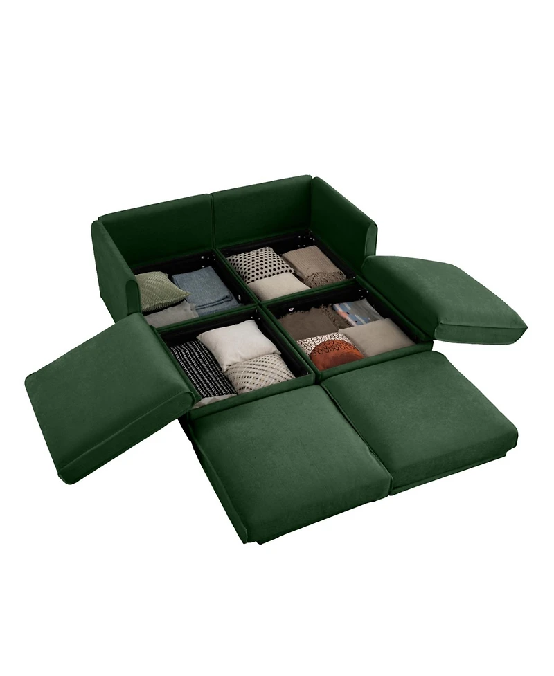 Streamdale Furniture Stylish Green Chenille 2-Seater Sofa with 2 Ottoman Storage Seats