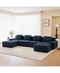 Streamdale Furniture Modern U-Shaped Corduroy Sectional Sofa with Ottomans, Blue