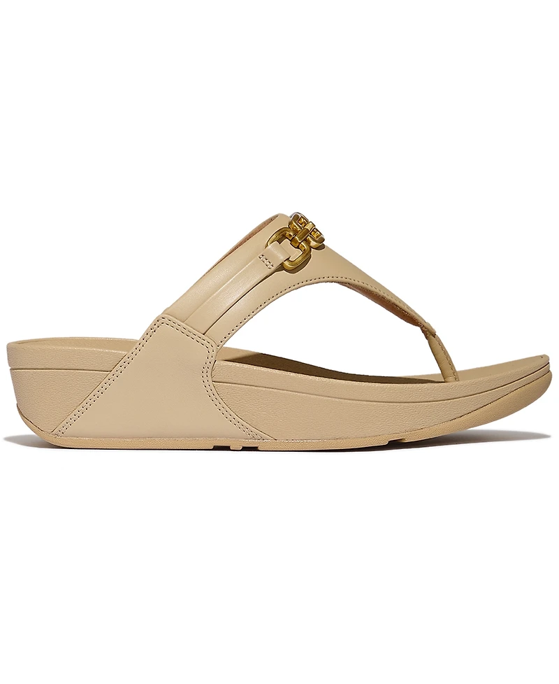 FitFlop Women's Lulu Square-Chain Leather Toe-Post Wedge Sandals