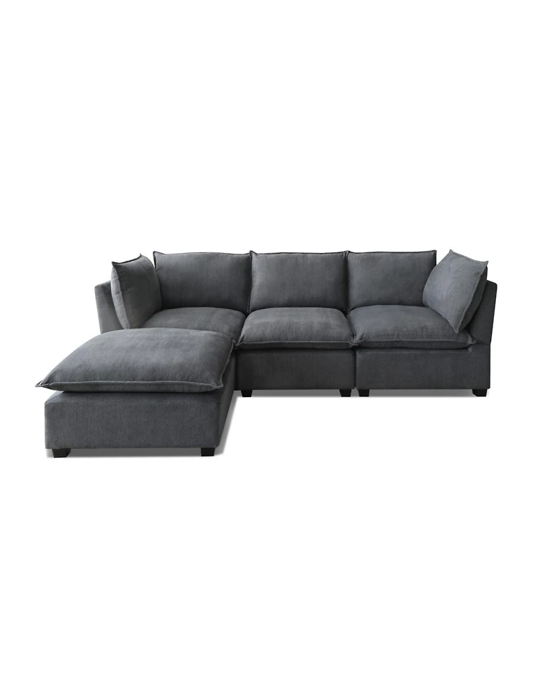 Streamdale Furniture Streamdale Modern Linen Sectional Sofa with Convertible Ottoman - Grey