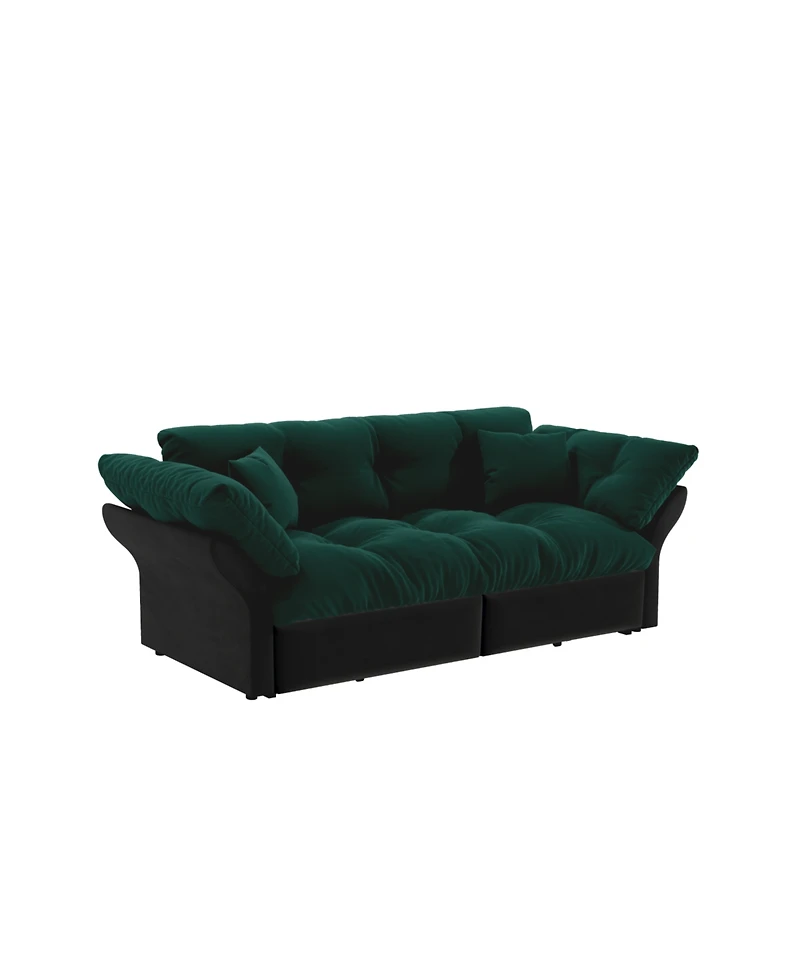 Streamdale Furniture 74.8" Queen Pull Out Sofa Bed, 3-in-1 Convertible Sleeper Tufted Sofa with 2 Pillows, Green
