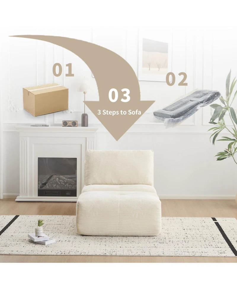 Streamdale Furniture Modern Memory Foam Sofa, Single Chaise, Pet-Friendly, Corduroy, Beige