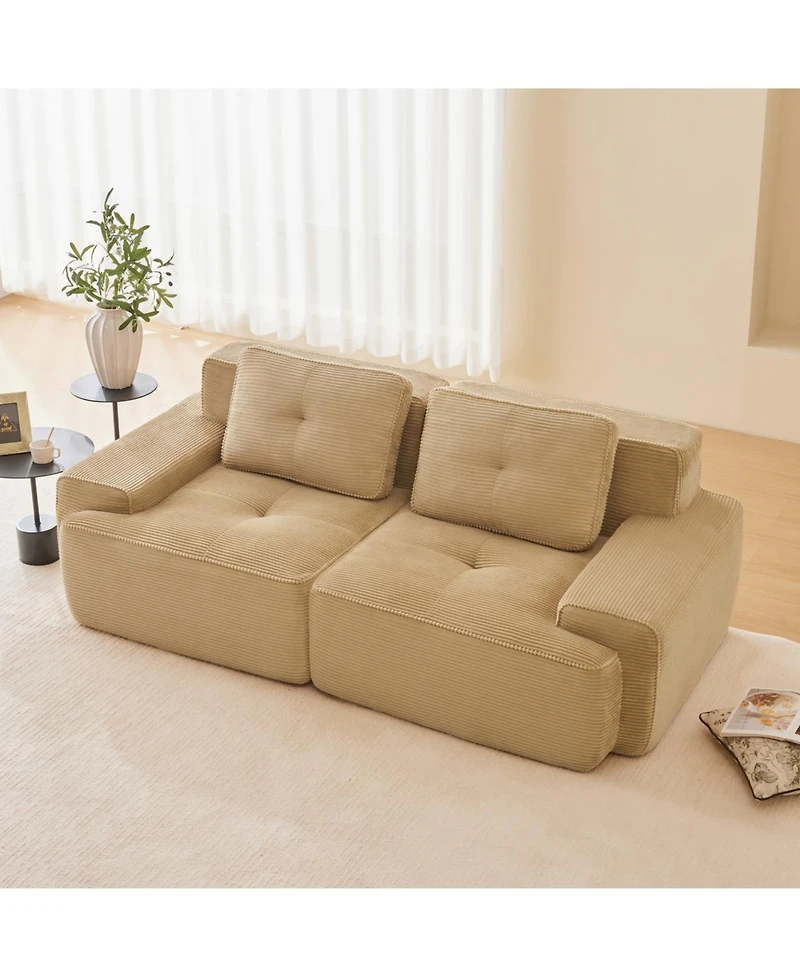 Streamdale Furniture Streamdale Camel 82" Modern L-Shaped Corduroy Sectional Sofa with Deep Seat, Tufted Design
