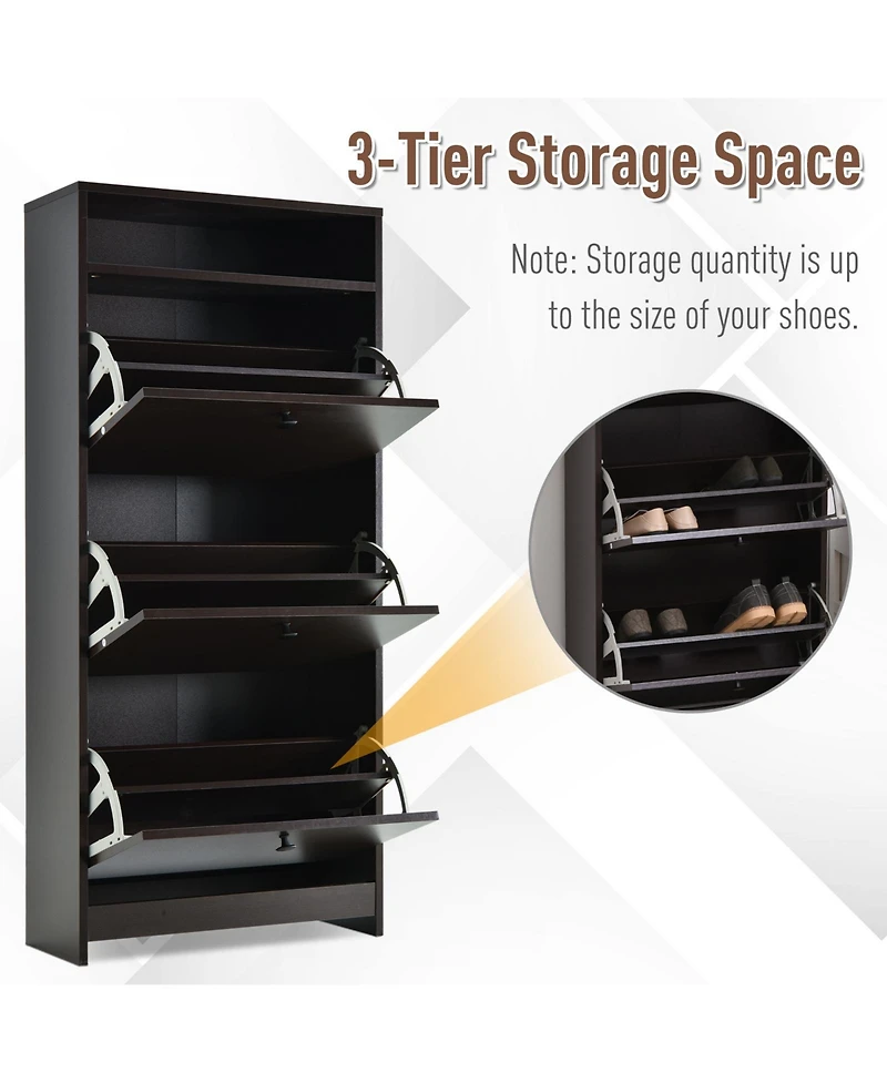 Homcom Shoe Storage Cabinet with 3 Large Fold-Out Drawers,