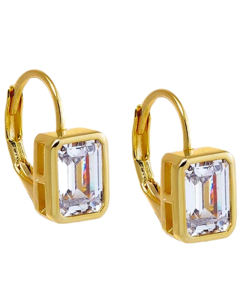 by Adina Eden Cubic Zirconia Gold Plated Gold Plated Bezel Emerald Baguette Huggie Earrings
