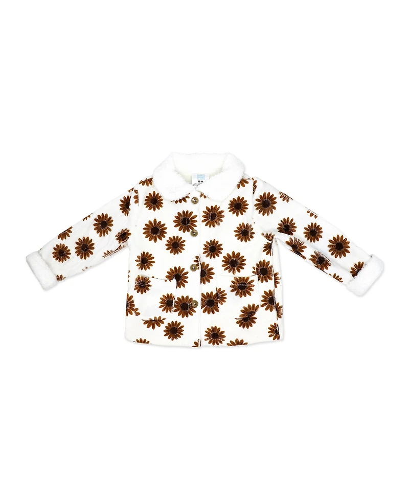 Baby Mode Girls' Wildflower Short-Sleeve Bodysuit, Jacket and Pants, 3-Piece Set