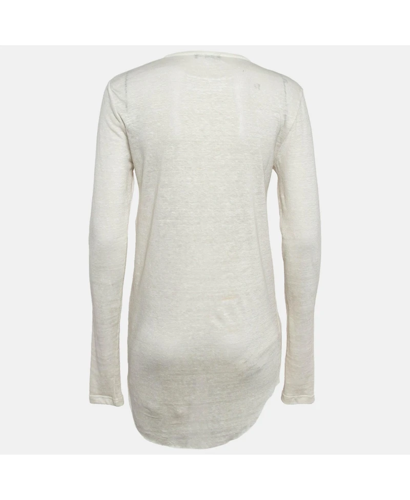 Pre-Owned Balmain Women's Off-White Linen Knit Lace-Up Top