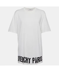 Pre-Owned Givenchy Women's White Cotton Logo Printed Crew Neck T-Shirt