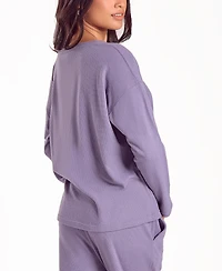 iCollection Women's Baby Waffle Stretch Knit Long-Sleeve Pajama Set